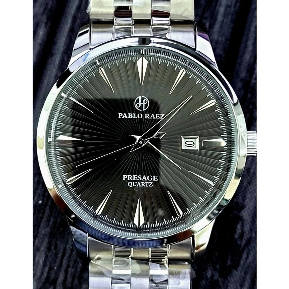 New Vintage Pablo Raez 40mm Mens Slv Blk Steel Presage‎ Watch